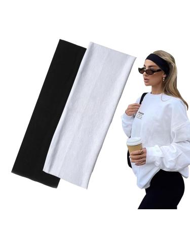 7cm Wide Black Headbands for Women Men Yedtreg 2pack Fashion Head Bands for Women's Hair Soft Fabric Stretchy Hair Bands for Makeup Yoga Running Sports (Black/White) B-Black/White - Buy Online on GoSupps.com