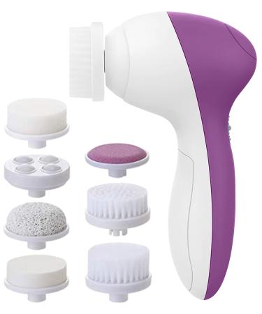 Facial Cleansing Brush | Face Scrubber Exfoliator Wash Cleansing Exfoliating Powered Electric Brushes Spin Cleanser Cleaning Scrub Oily Mixed Normal Dry Skin Including 7 Heads (Amethyst)