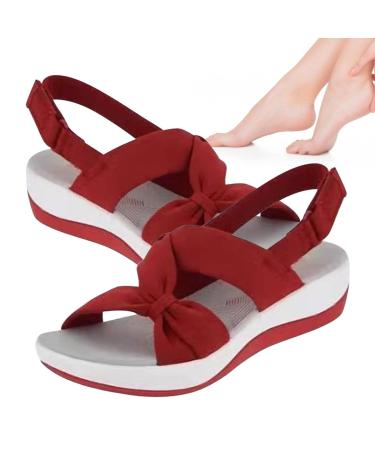 Chaies sandals with foot vault support for women - comfortable low wedge heeling shoes with adjustable straps for the summer beach - summer beach sandals elegant shoes comfortable 37 EU red