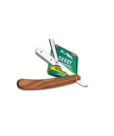 Razor Wood + 100 Half Derby Interchangeable Blades + Leather Pocuh for Men Men's Razor set for Barber and hair dresser