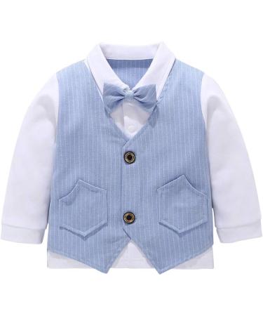 AmzBarley Baby Boys Gentleman Suit Set | Blue Tuxedo Romper with Bowtie | 6-12 Months - Buy Online on GoSupps.com