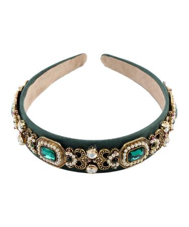 Vintage Crystal Headband with Simulated Pearl Beads - Rhinestone Flower Leaf Charm Hair Jewelry in Green - Buy Online on GoSupps.com