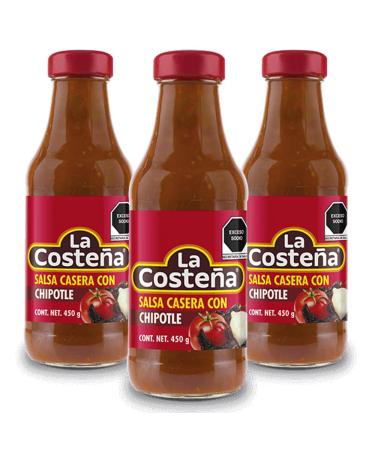 La Costena Salsa Chipotle 450g (Pack of 3) / Homemade Style Mexican Red Salsa Sauce with Chipotle Peppers Hot Salsa Dipping Sauce Pack for Nachos