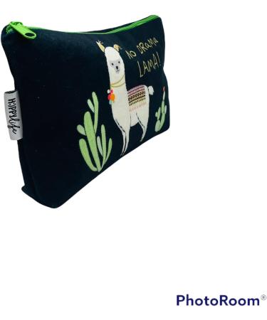 Fluffy Cosmetic Bag with Custom Name | No Drama Lama Motif | Small Makeup Bag in Light Blue & Pink | Fun Culture Bag - Buy Online on GoSupps.com