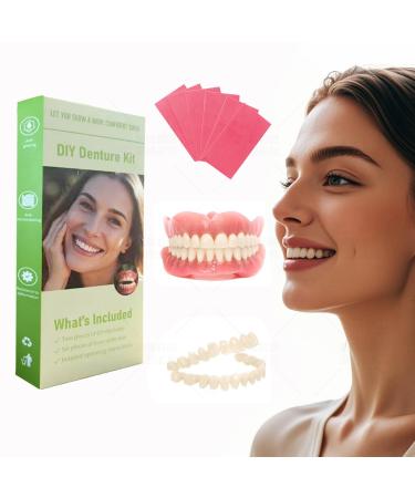 DIY Denture Kit - Top & Bottom Fake Teeth with Comfort Fit for Everyday Use Natural-Looking Emergency Replacement Solution (Universal Sizing)-TT09 Green PRO