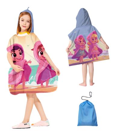 Children's bathing poncho microfiber bath towel hooded bathing towel for children from 5-10 years 76x76 cm soft and quickly drying poncho bath towel for children suitable for girls and boys green-04 76x76cm