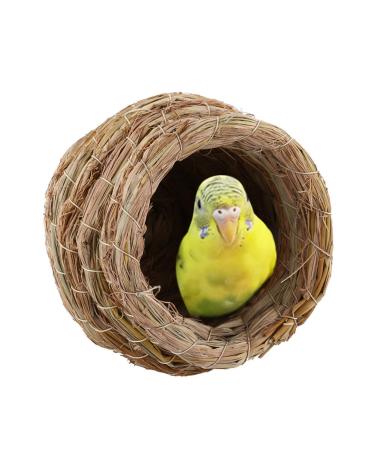 HEEPDD Bird Nest Handwoven Straw Bird Nest Hatching Breeding Cave House for Myna Thrush Bird Budgie Peony Parrot Finch(Mouth Diameter 8cm/3in)