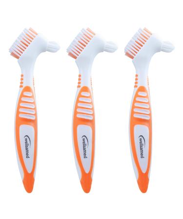 Wellsamed denture toothbrush denture brush for third teeth (3 pieces orange) 1 piece (pack of 3) orange
