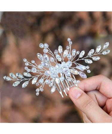 Unicra Bride Wedding Hair Comb Crystal Hair Accessories Bridal Flower Hair Pieces for Women and Girls (Silver) - Buy Online on GoSupps.com
