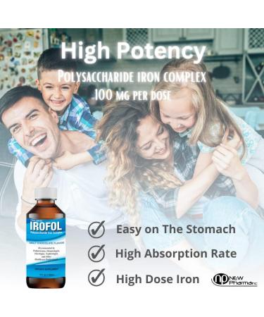 IROFOL High Potency Liquid Iron Supplement | Malt Chocolate Flavor | 4 fl oz (118 mL) | 100mg Polysaccharide Iron Complex | Anemia Iron Deficiency Support for Kids & Adults - Buy Online on GoSupps.com
