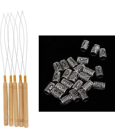 24 Viking Rune Pearls & 5 Hair Extension Needles - DIY Jewelry for Necklaces & Beards - Buy Online on GoSupps.com