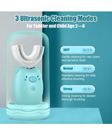 Kids Electric Toothbrushes  U Shaped Ultrasonic Automatic Toothbrush with 1 Brushing Heads  3 Ultrasonic Modes Toddler Toothbrush IPX7 Smart Timers Best Gift for Kids Age 2-6 (Pig-Blue) Pig-blue-2-6 - Buy Online on GoSupps.com