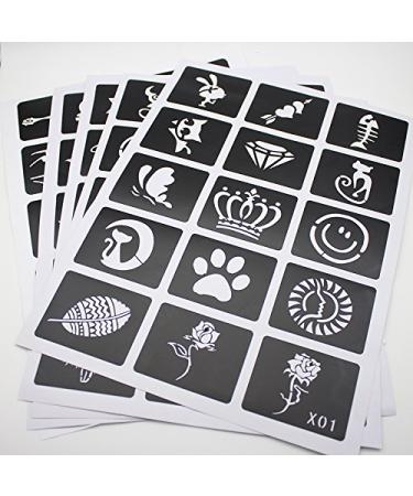 Xmasir 5 Sheets 70pcs Small Glitter Woman Drawing Tattoo Stencil Set for Kids - Cute Airbrush Stencils & Templates - Buy Online on GoSupps.com