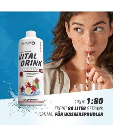 Best Body Nutrition Vital Drink Zerop - Sugar-Free Cherry Banana Beverage Concentrate - 80L Results - 1000ml Sirup (1 Pack) - International Shipping - Buy Online on GoSupps.com