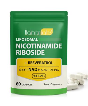 NAD Supplement - Liposomal Nicotinamide Riboside 900mg Resveratrol Quercetin - High Purity NAD Supplement for Energy Support Cellular Health Stamina & Healthy Aging - Ultra Strength 80 Capsules 80 Count (Pack of 1)