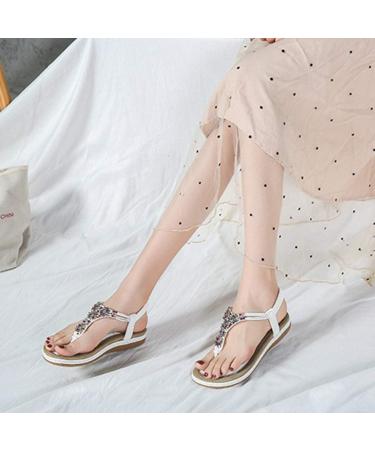 Shop Bohemian Rhinestone Ankle Strap Women's Sandals - Summer Peep-Toe Flip Flops & Wedge Sandals in White - Comfortable Wide Fit - Buy Online on GoSupps.com