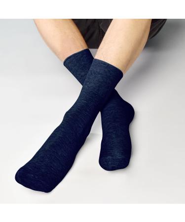 SkiBeaut Diabetic Crew Socks for Men - 8 Pairs Loose Cuff Mid-Calf Socks for Pregnant Women & Elderly - Navy Blue - Buy Online on GoSupps.com