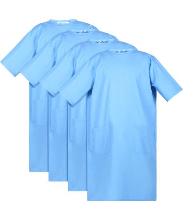 4 Pcs Blue Unisex Hospital Gown for Elderly Women Men Soft Comfortable Patient Gowns with Back Tie Washable Gown with Pockets Large-X-Large Plus Size