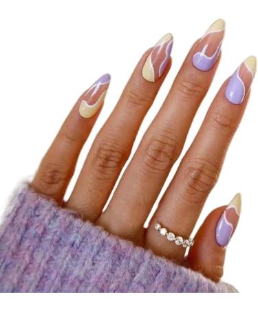 24 Pieces Oval Head Fake Nails Green Almond Faux Nails with Glue Full Coverage Nail Tip Press Nails (Color : 05) - Buy Online on GoSupps.com