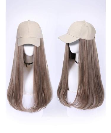 BGHJUE Hat wig female long hair long curly hair one fashion summer trend straight hair buckle natural full headgear