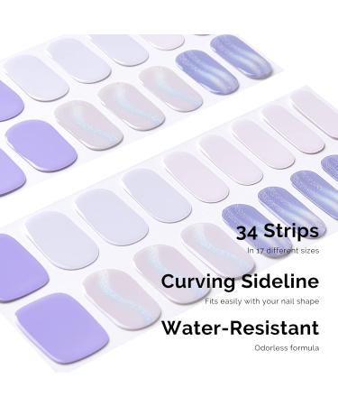 NAILOG Semi Cured Gel Nail Strips - Salon-Quality 34 pcs Long Lasting Nail Wraps in Lavender Purple & Shimmer Swirl - Buy Online on GoSupps.com