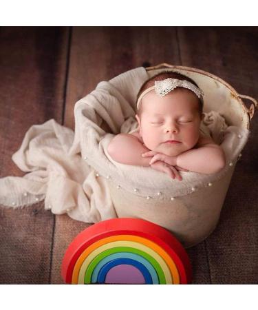 Newborn Photography Props Wrap Set with Pearl Decor - Snow Powder/Beige | Handmade Knit Blanket Swaddle for Baby Photo Shoots - Buy Online on GoSupps.com