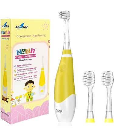 aoxgao SEAGO Baby Electric Toothbrush with Smart LED Timer, Kids Toothbrush for Infants Ages 1-4 Years, Toddler Gentle Sonic Teeth Brushes (Yellow)