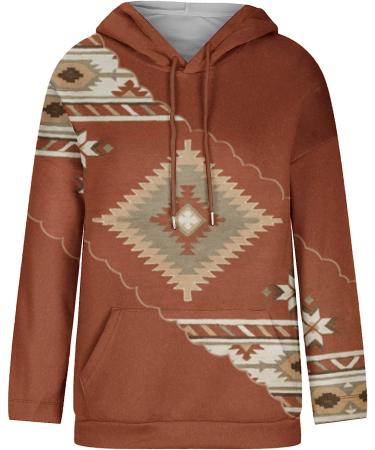 Women's Western Aztec Geometric Hoodie Sweatshirt - Coffee, 3X-Large - Buy Online on GoSupps.com