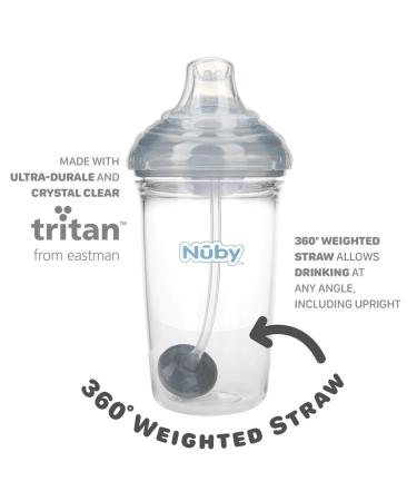 Nuby Tritan No-Spill Trainer Cup with Silicone Spout & 360 Weighted Straw - Gray, 5 Inch - Pack of 1 - Buy Online on GoSupps.com