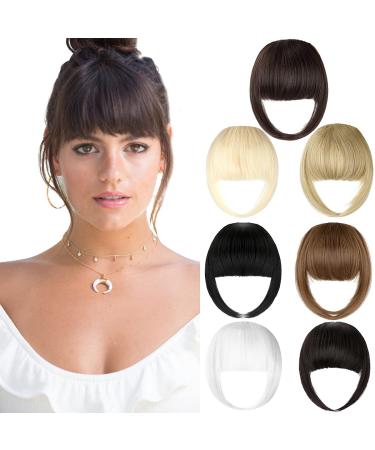 Bangs Hair Clip Extension French Bang Clip in Thick Natural Full Front Neat Bangs Straight Fringe Bang with Temples One Piece Hairpiece Dark Brown French Bangs (Pack of 1) Dark Brown