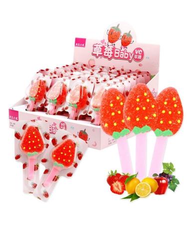 Strawberry shaped fruit lollipop Children's lollipop snack gift Halloween candy Instant fudge Gummies Fruit juice candy Cute candy Dessert Dim sum Soft candy Chinese snacks (10 pcs)