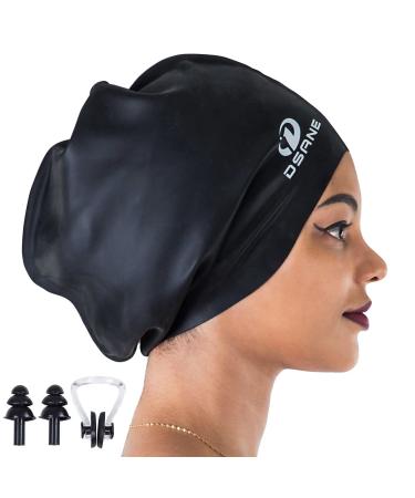 Dsane Extra Large Swimming Cap for Women and Men,Special Design Swim Cap for Very Long Thick Curly Hair&Dreadlocks Weaves Braids Afros Silicone Keep Your Hair Dry black