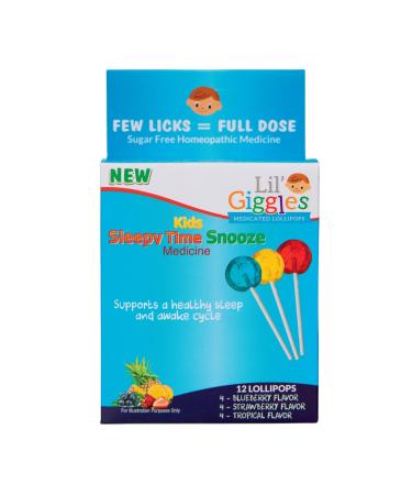 Lil' Giggles Kids Medicated Lollipops - Gentle Relief for Kids Not Sleeping well - Support a Healthy Sleep and Awake Cycle - Homeopathic Remedy Children's Love - Blueberry Strawberry & Tropical Flavor 12 CT