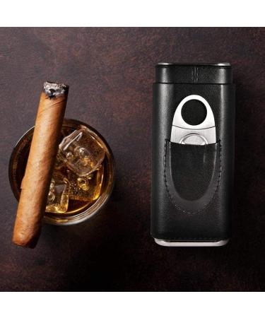 Humidor Holder Cigar Bags Metal Surface Superior Leather with Cutter Two-end 3 Tube Cigar - Buy Online on GoSupps.com