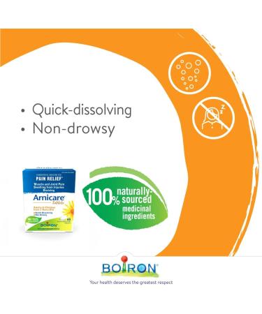 Boiron Arnicare Tablets 60 Tablets Homeopathic Medicine for Muscle and Joint Pain Relief Swelling from injuries Bruise & Brusing from Natural Sourced Plants Including Arnica Montana - Buy Online on GoSupps.com