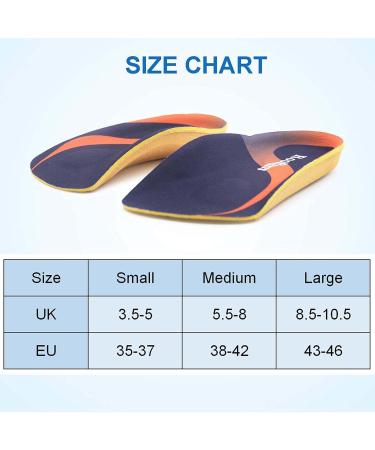 RooRuns Orthotic Insoles 3/4 High Arch Support for Flat Feet & Plantar Fasciitis - Deep Blue Medium Size for Men & Women - Buy Online on GoSupps.com