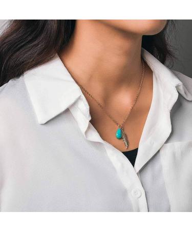 Shop Mosako Boho Turquoise Necklace - Silver Feather Pendant - Delicate Jewelry for Women - International Shipping - Buy Online on GoSupps.com