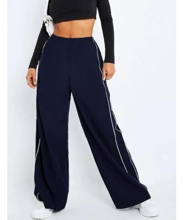 Athlisan Women's Y2K Black Parachute Pants - Baggy Wide Leg Track Pants (Large) - Buy Online on GoSupps.com