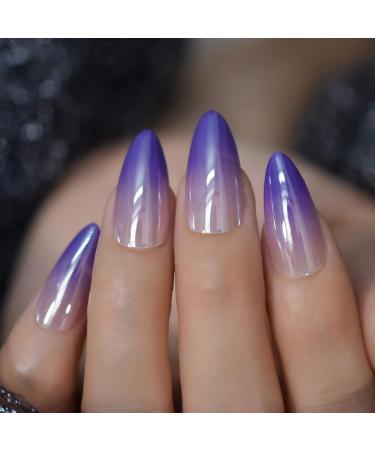 24 Medium Almond Shimmering Ombr Artificial Fingernails - Translucent High Gloss for Women & Girls | Perfect for Dates & Parties - Buy Online on GoSupps.com