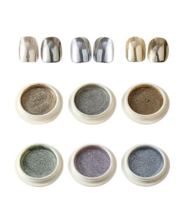 Lot de 6 poudres chrom es ongles de 3 cm Poudre holographique paillettes pour petite amie pouse amie s ur fille | Miroir magique noir paillet 02