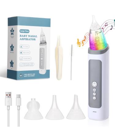 Baby Nasal Aspirator Electric Baby Nose Suckers with 3 Suction Levels and 3 Silicone Tips Automatic Nose Cleaner Rechargeable Nasal Sucker for all ages 0+ with Light & Music Soothing Function (Grey)