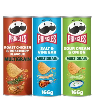 Pringles Multigrain Roast Chicken & Rosemary 166g with Sour Cream & Onion 166g & Salt & Vinegar 166g (3 Pack Mixed Bundle)