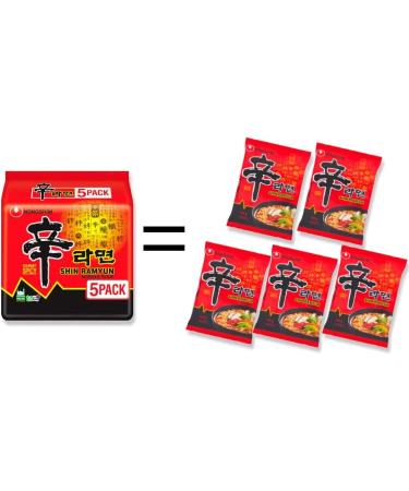 Nongshim Shin Ramyun Instant Noodle Soup Spicy Gourmet Korean Ramen 600g (5x 120g Pack) Quick Meal Hot & Savory Family Pack Noodles Dish | Included Jaspem Meal Planner - Buy Online on GoSupps.com