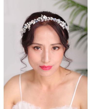 Deniferymakeup Silver Bridal Hair Vine Opal Hair Piece Rhinestones Wedding Hair Piece Crystal and Pearl Blue Bridal Jewelry for Women and Girls - Buy Online on GoSupps.com