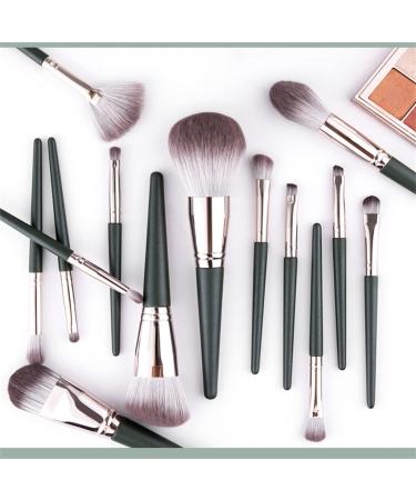 14-Piece Green Makeup Brush Set | Loose Powder Highlighter Eyeshadow Foundation & Contour Brushes - International Shipping Available - Buy Online on GoSupps.com