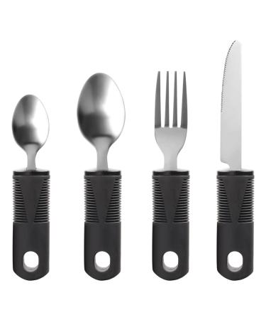 Amfrar 4 pieces cutlery for Parkinson's patient with a thick grip adaptive utensils easy grip cutlery set fork teaspoon teaspoon of tablespoons for disabled people seniors older arthritis (black)
