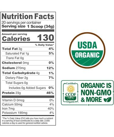 100% Organic Pure Plant Protein Powder - Vegan Non-GMO USDA Certified | Gluten Soy Dairy & Sugar Free - 20 Servings - Chocolate Flavor - Buy Online on GoSupps.com