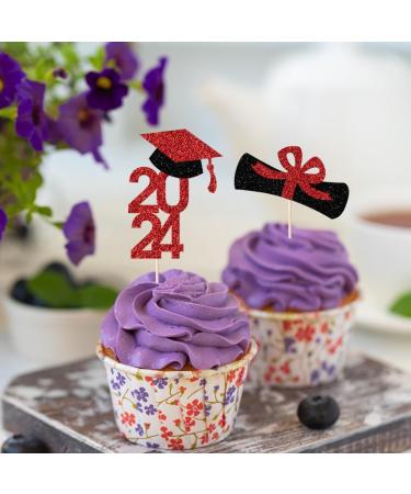 Bekaterea 12PCS 2024 Graduation Hats Cupcake Toppers Graduation girl cake decoration 2024 Grad Graduation Appetizer Dessert Decoration Picks Perfect for Graduation Party mini Cake Decorating Black Gold12 - Buy Online on GoSupps.com