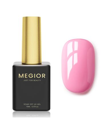 MEGIOR Pink Gel Nail Polish 15ml Light Pink Gel Polish 1PCS Soak Off UV LED Nail Gel Polish for Nail Art Manicure Salon DIY Home for Women Girls Nails Sakura Pink