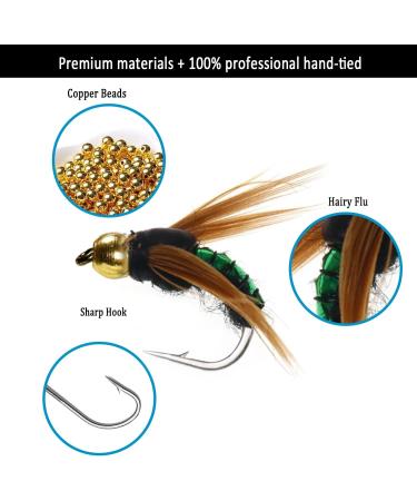 Ivei Fly Fishing Flies Kit - Premium Hand-Tied Assortment of 12 Dry/Wet Flies Nymphs & Streamers with Portable Box for Trout & Bass Fishing - Buy Online on GoSupps.com